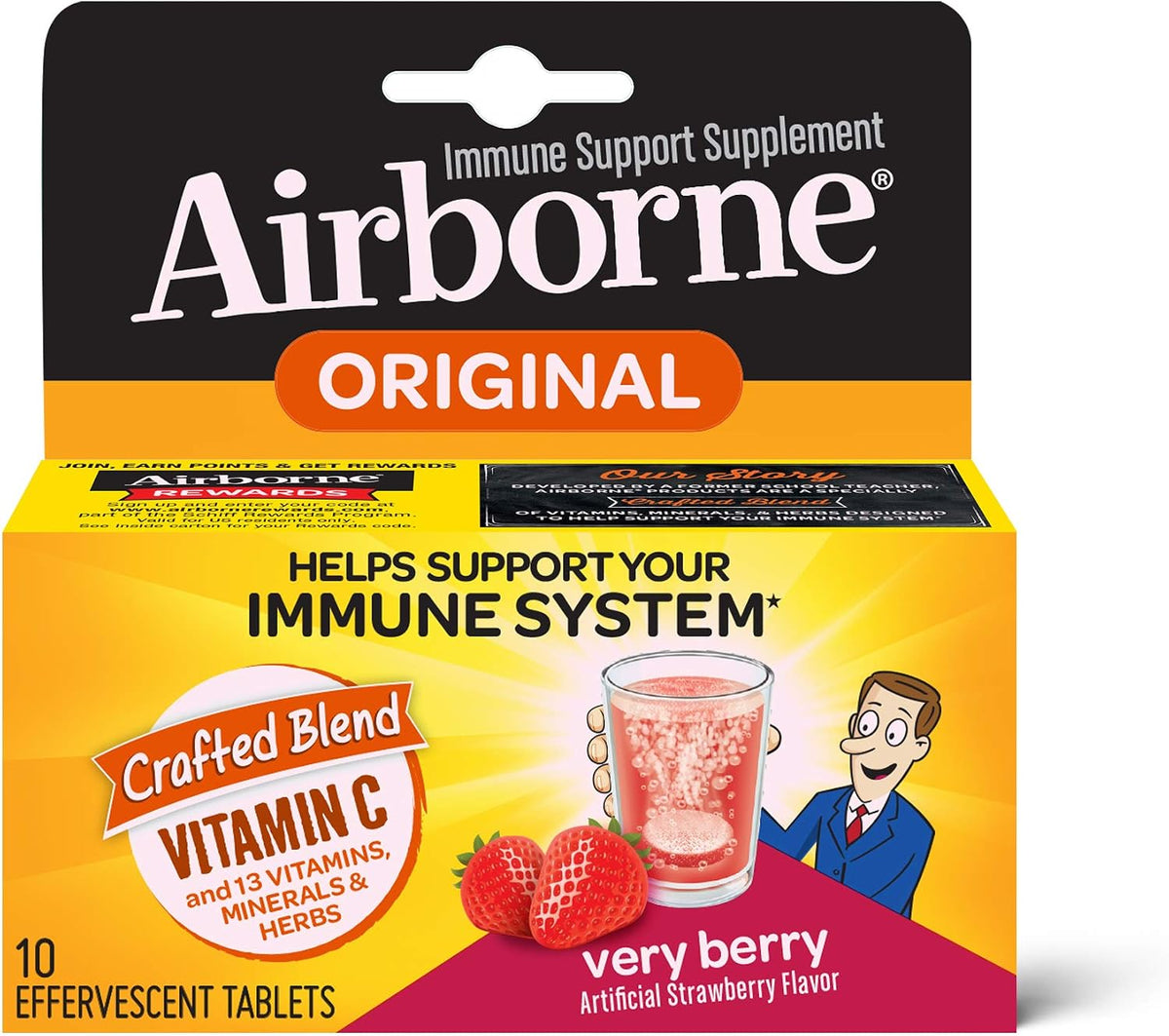 Airborne Very Berry Effervescent Tablets, 1000mg Vitamin C – Immune Support – 10 Count (Pack of 3) - görsel 1