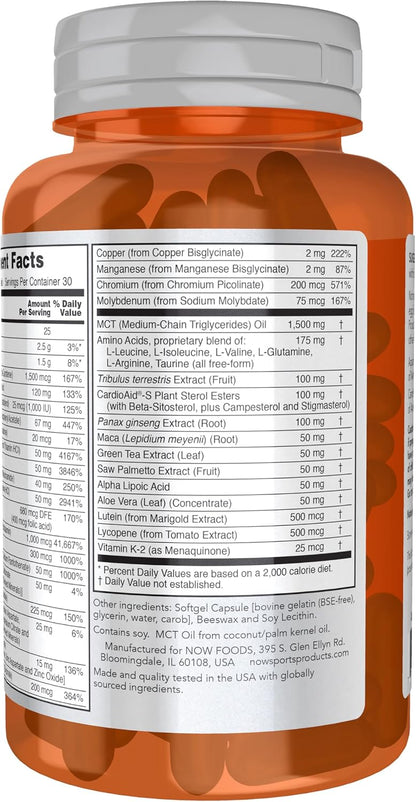NOW Foods Men's Extreme Sports Multi with Free-Form Amino Acids, ZMA, Tribulus, MCT Oil & Herbal Extracts, 90 Softgels