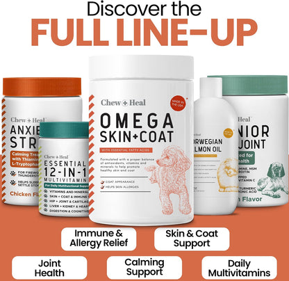 Salmon Oil for Dogs - Soft Chew Omega Treats for Skin and Coat - Fish Oil Blend of Essential Fatty Acids, Omega-3 and 6, Vitamins, Antioxidants and Minerals - Made in the USA (180 Chews, Salmon)