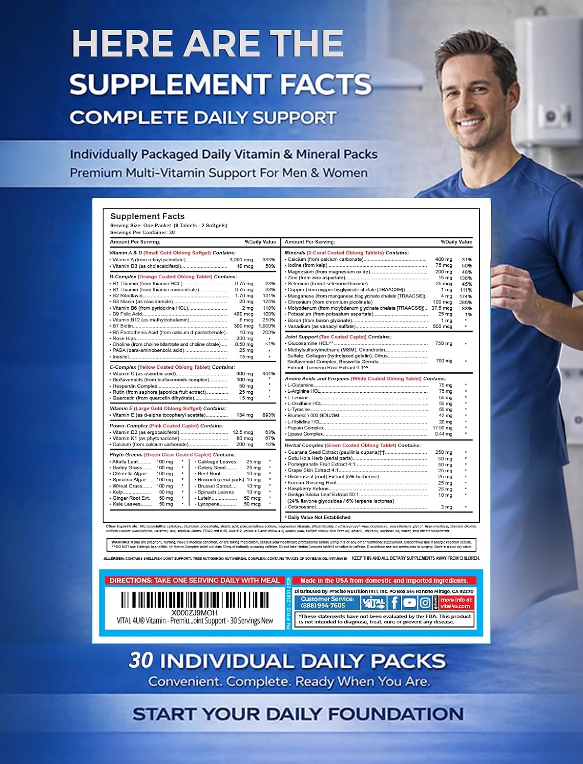 VITAL 4U Premium Daily Multivitamin Packs for Men and Women, 30 Servings - görsel 3