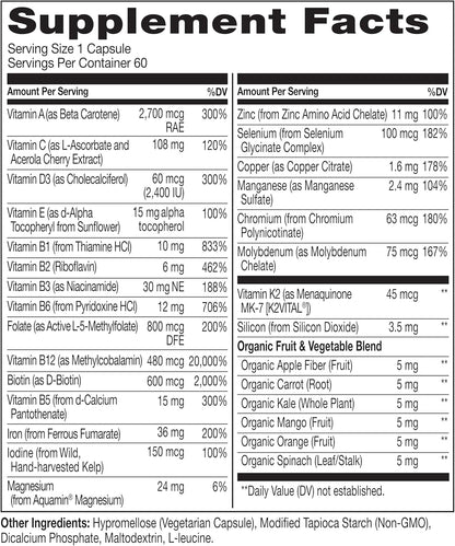 NATURELO Bariatric Multivitamin - One Daily with Iron - Post-Bariatric Surgery Supplement - Natural Whole Food Nutrition - 60 Veggie Capsules