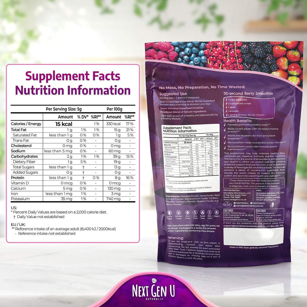 Super Berry Powder - 4 Pack, 150g Each - Immune Support - Food Supplement - Superfood Berries - Smoothie Mix for Shakes - Healthy Boost for Detox Juice Beverages or Any Drink - by NextGenU - görsel 9