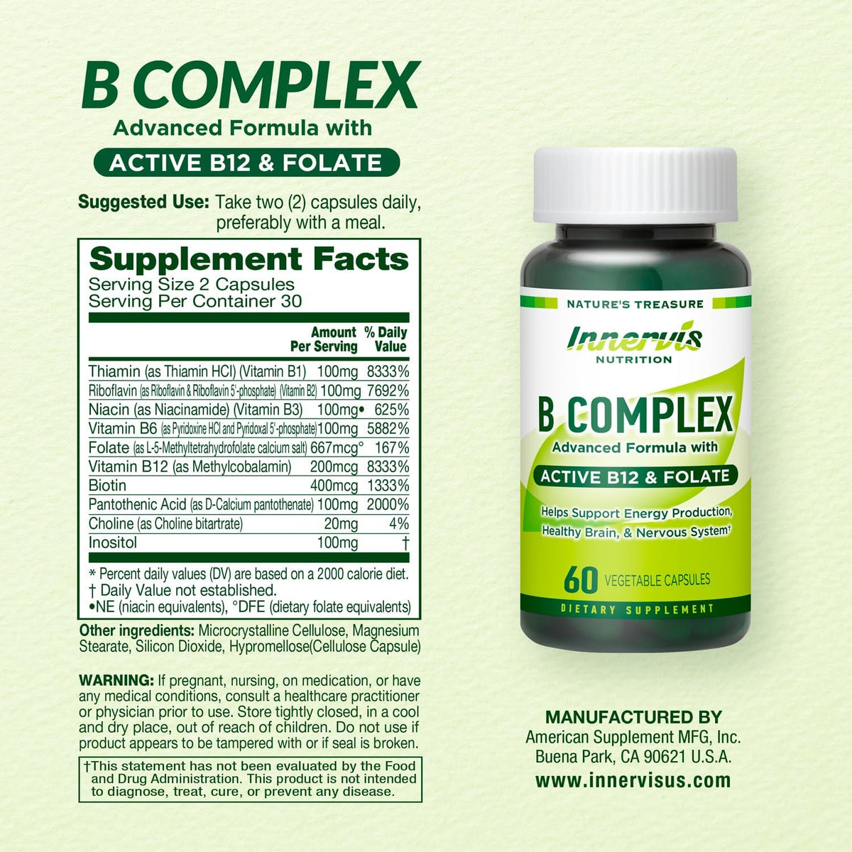 Bioactive B Complex with Active B12 & Folate – Contributes to Energy Metabolism, Brain & Nerve Function, 60 Vegan Capsules - görsel 8