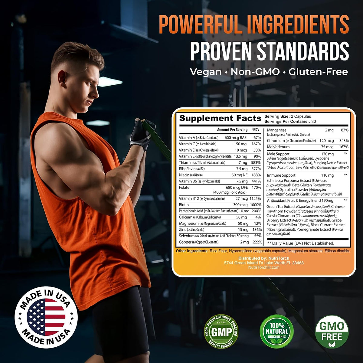 NutriTorch Multivitamin for Men – Adult Food Supplement with Vitamins A, C & D, Minerals & Antioxidants for Immune Support, Increased Energy & Mental Alertness (60 Capsules) - görsel 6