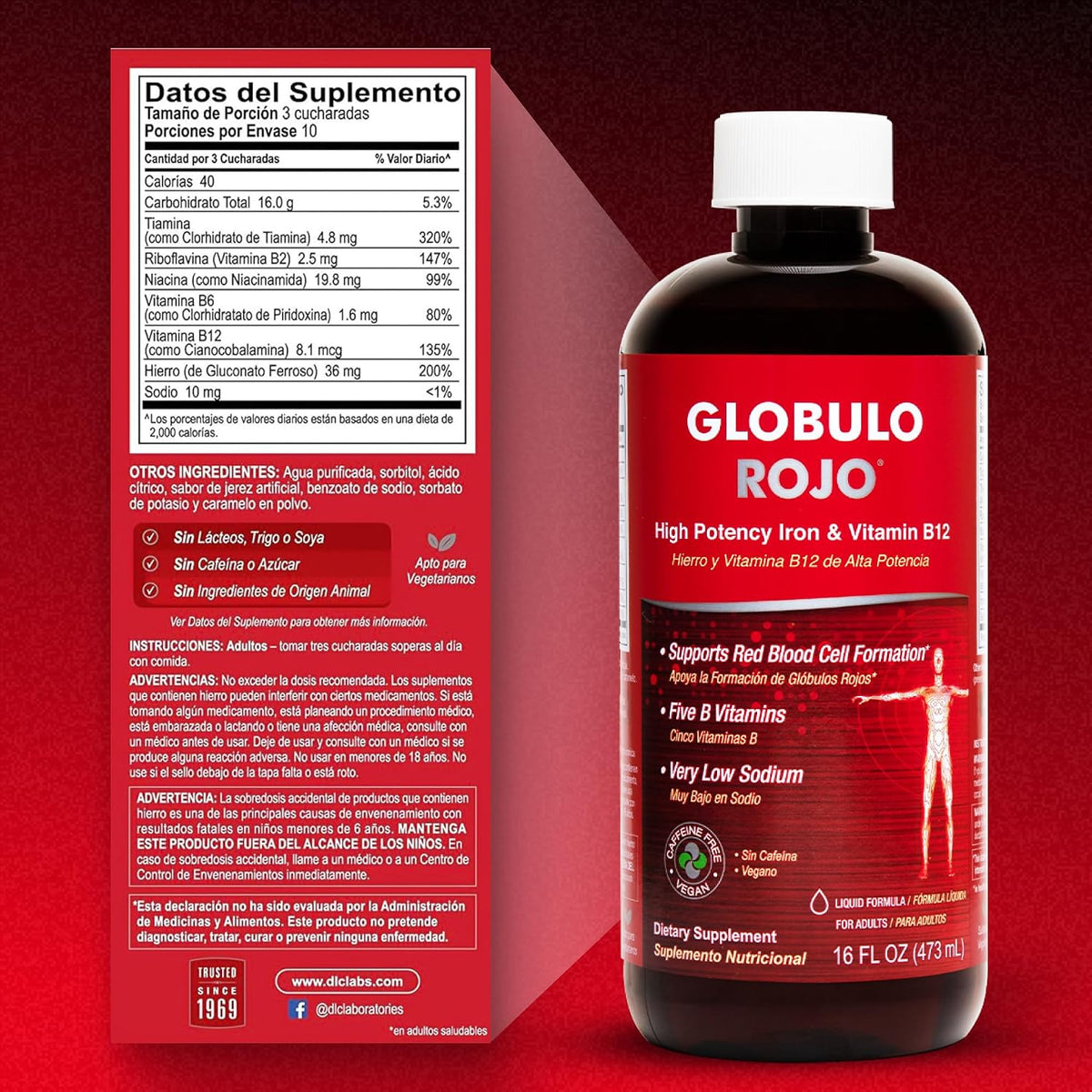 Globulo Rojo Iron Supplement - Liquid High Potency Iron with B12 - Vegan - 473 ml - görsel 5