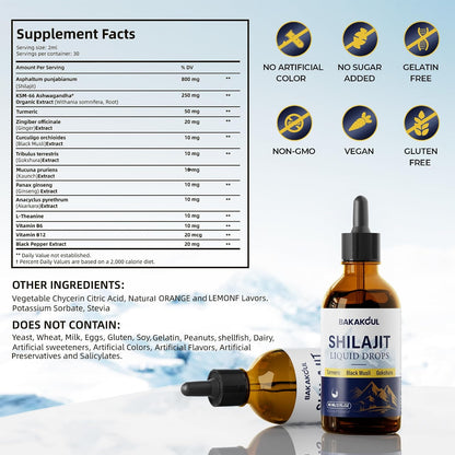 BAKAKOUL Shilajit Liquid Drops – Pure Himalayan with Ashwagandha, Turmeric, Black Musli, No Sugar, 2 Pack – Image 2