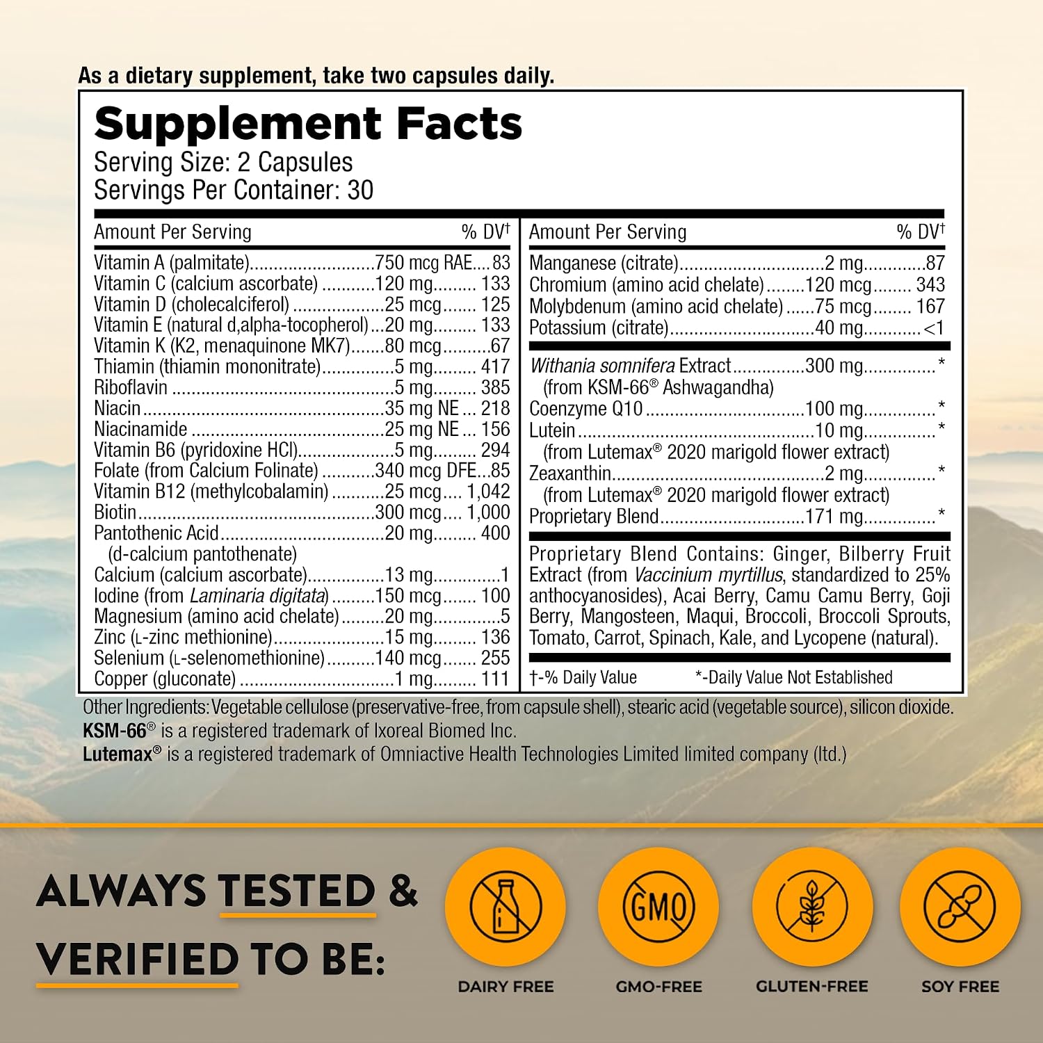 Mt. Angel Vitamins Daily Men's Multivitamin 50+ with Ashwagandha, CoQ10, and Herbal Blend - 60 Capsules - görsel 2