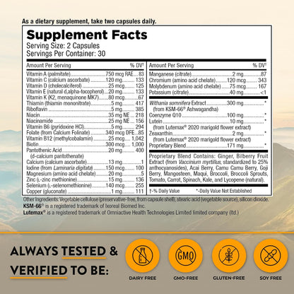 Mt. Angel Vitamins Daily Men's Multivitamin 50+ with Ashwagandha, CoQ10, and Herbal Blend - 60 Capsules