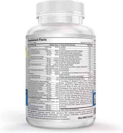 Vegan Whole Food Multivitamin & Mineral – Vitamins A, B1, B2, B6, B12, C, D3, E & 110 Superfoods, Herbs, Greens & Reds – Enzymes & Probiotics – 90 Tablets
