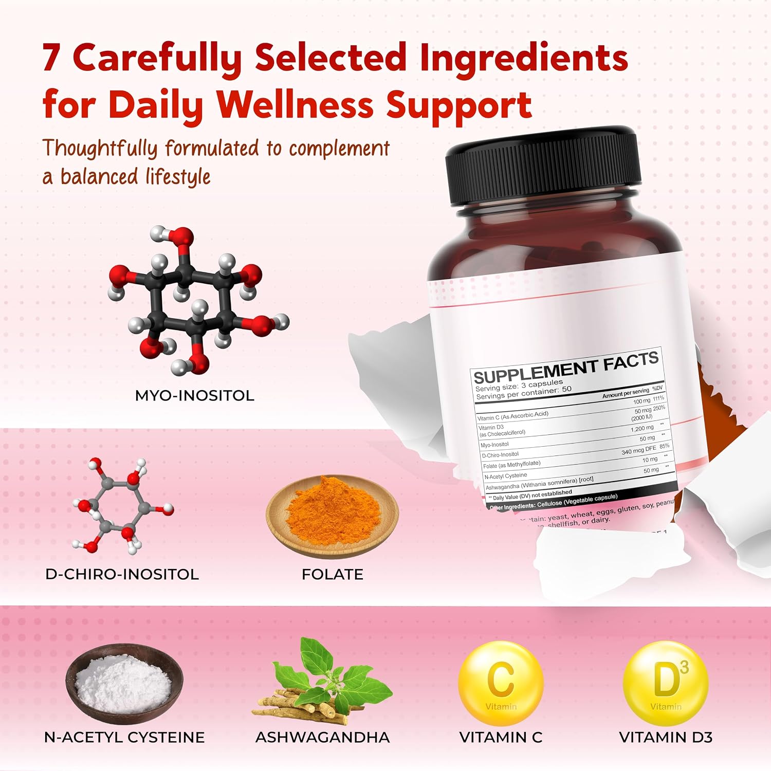 PEAKPURY Ultra Myo & D-Chiro Inositol with Folate, Vitamins C & D3 - 150 Capsules - görsel 4