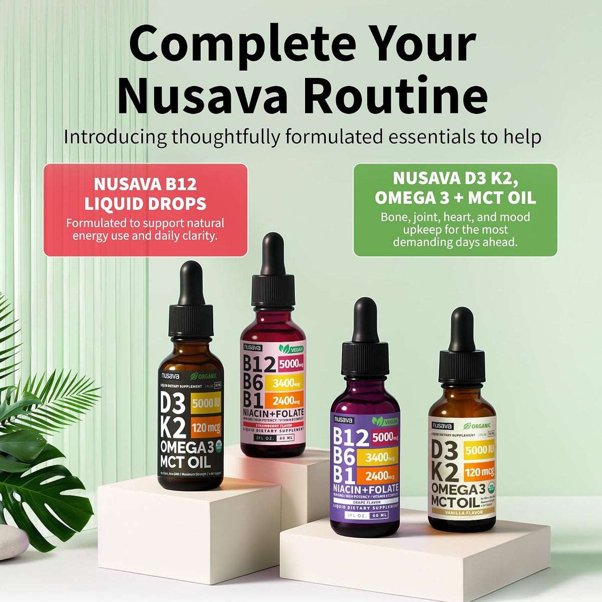 NUSAVA Vitamin B12 Liquid Drops 5000µg with B-Complex & Thiamine - Sublingual Methylcobalamin, Vegan, Non-GMO, Raspberry (Pack of 4, 60 ml Each) - görsel 8