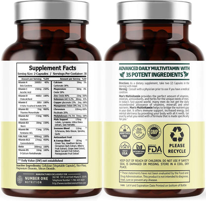 Men's Daily Multivitamin with 35 Nutrients & Saw Palmetto – 60 Veggie Capsules