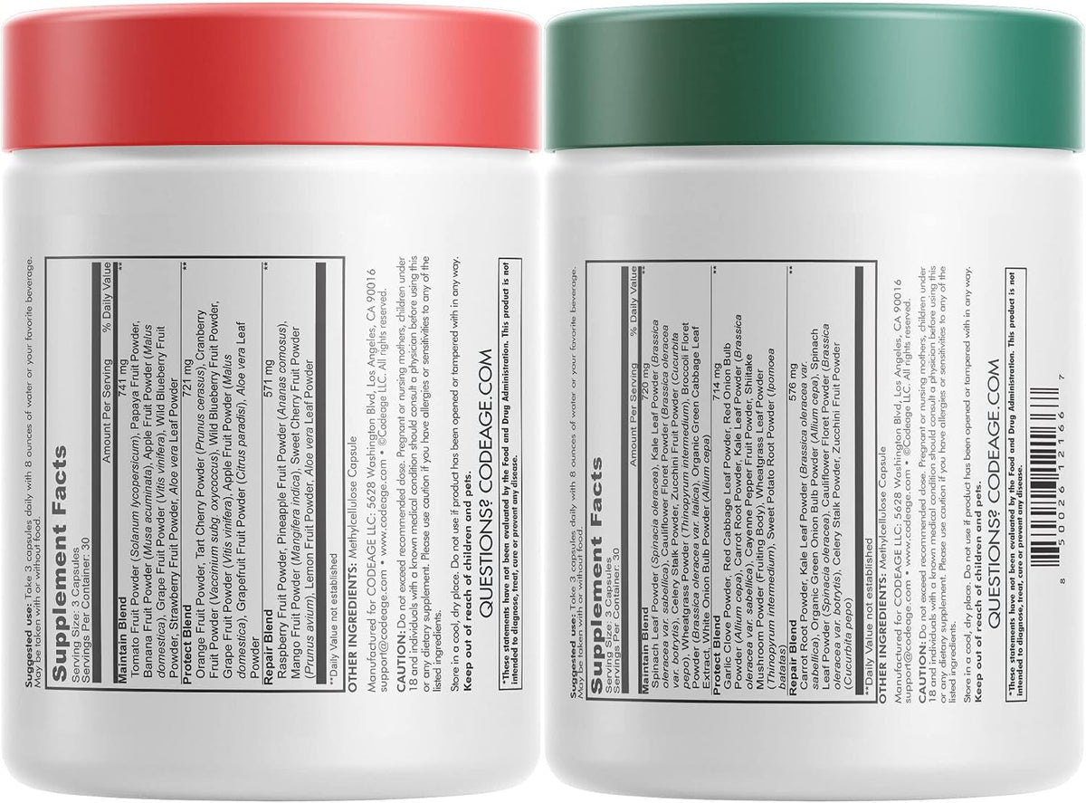 Codeage InstantFood Easy Veggies + Fast Fruits Bundle – Vegetable & Fruit Blend Capsule Supplement – 180 Capsules - görsel 2