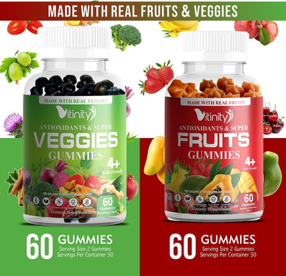 VITINITY Real Fruit and Veg Gummies - Superfood Food Supplement for Women, Men & Children - 60 Day Supply