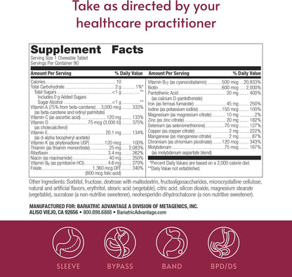 Bariatric Advantage Chewable Ultra Solo with Iron - Daily Multivitamin for Bariatric Patients - Citrus - 90 Tablets