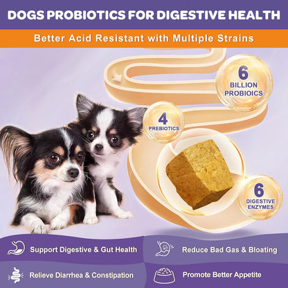 NATURE TARGET Probiotics for Dogs, 6 Billion CFUs, Freeze-Dried Dog Probiotics with Prebiotics & Enzymes for Digestive Health, Omega 3 for Skin & Immune Support, 180 Chews