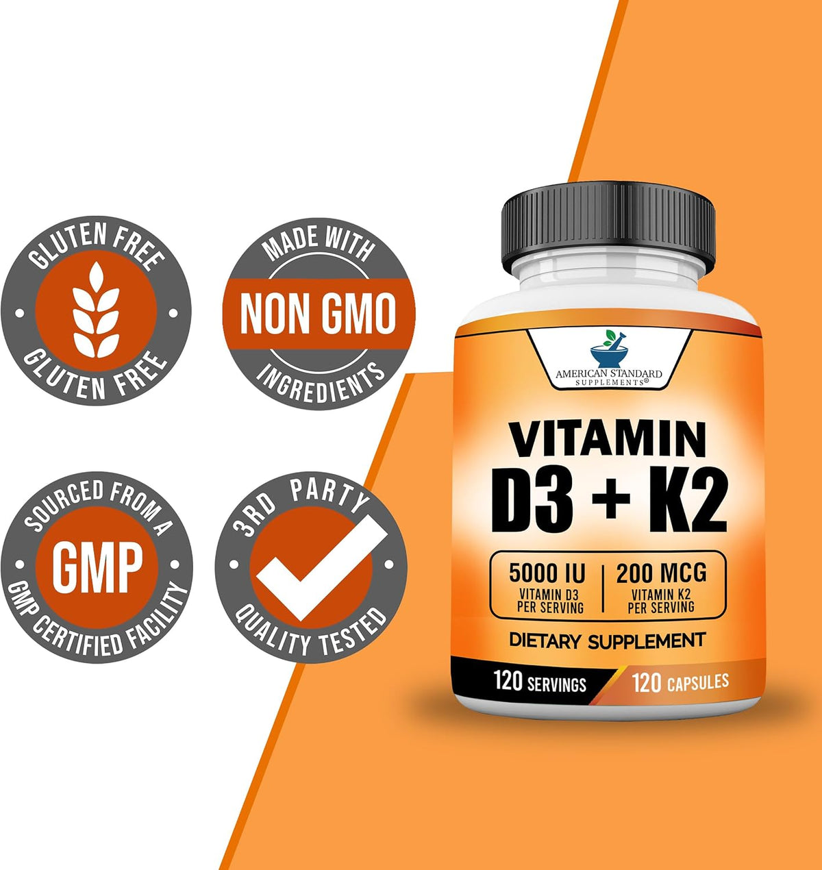 Vitamin D3 5000 IU with Vitamin K2 (MK7) 200mcg – 120 Capsules, Non-GMO, Gluten-Free - görsel 7