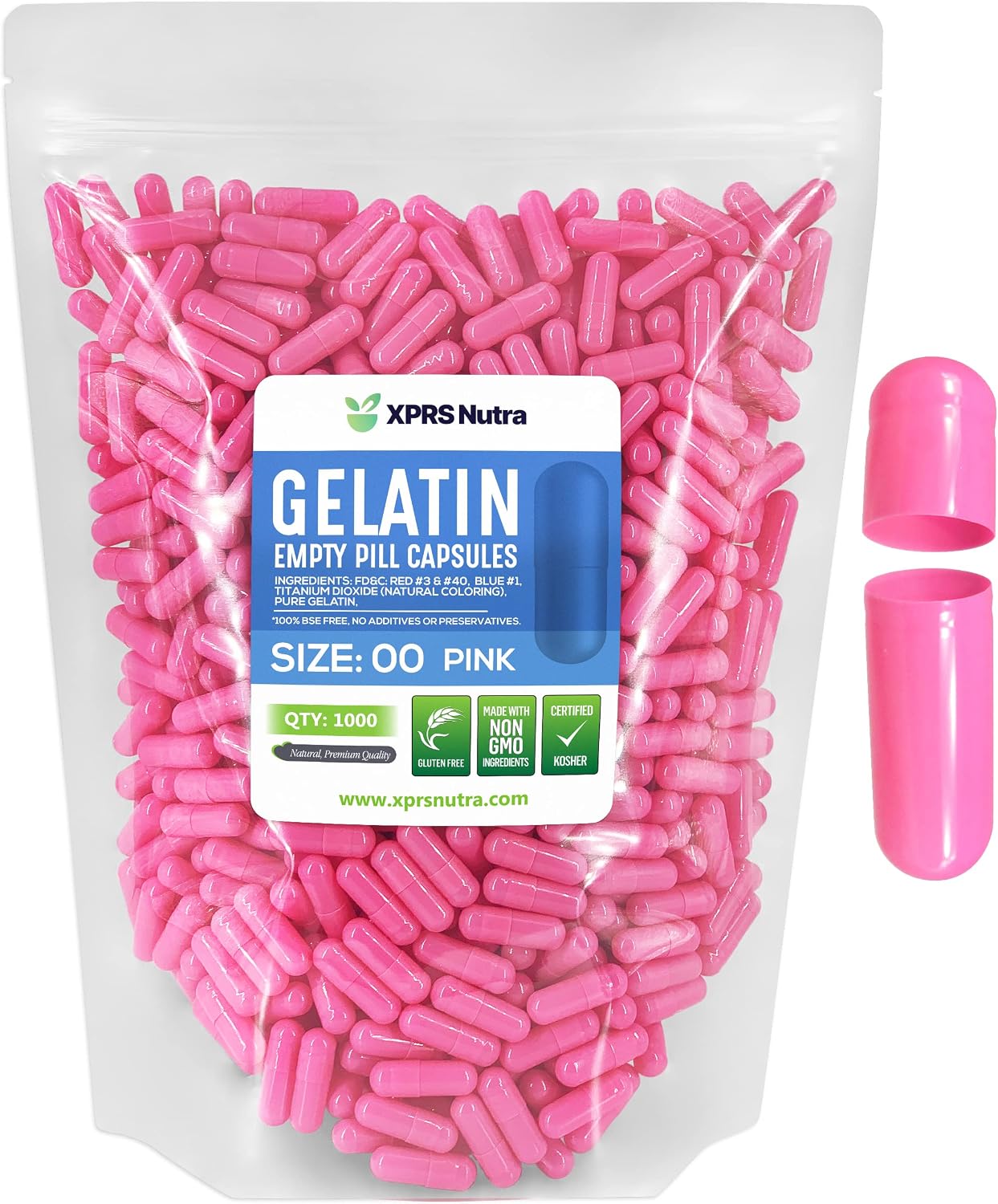 XPRS Nutra Empty Capsules Size 00 - 1000 Pack (Pink) - görsel 1