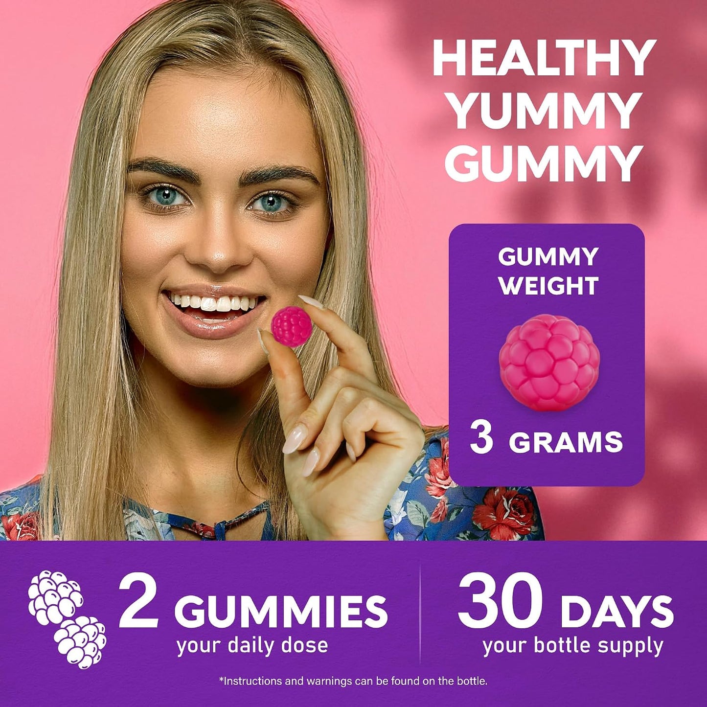 NUTRAHARMONY Biotin Gummies with Collagen - Hair, Skin and Nail Support - 10000mcg, Sugar-Free, Mixed Berry, 60 Gummies - görsel 7