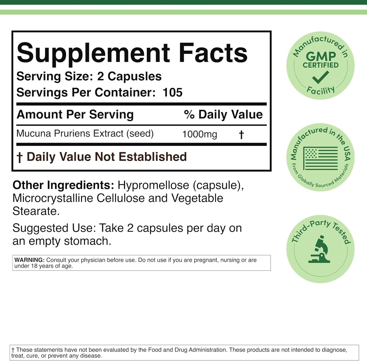 Double Wood Mucuna Pruriens Extract – 210 Capsules (1000mg, 20% L-Dopa) - görsel 5