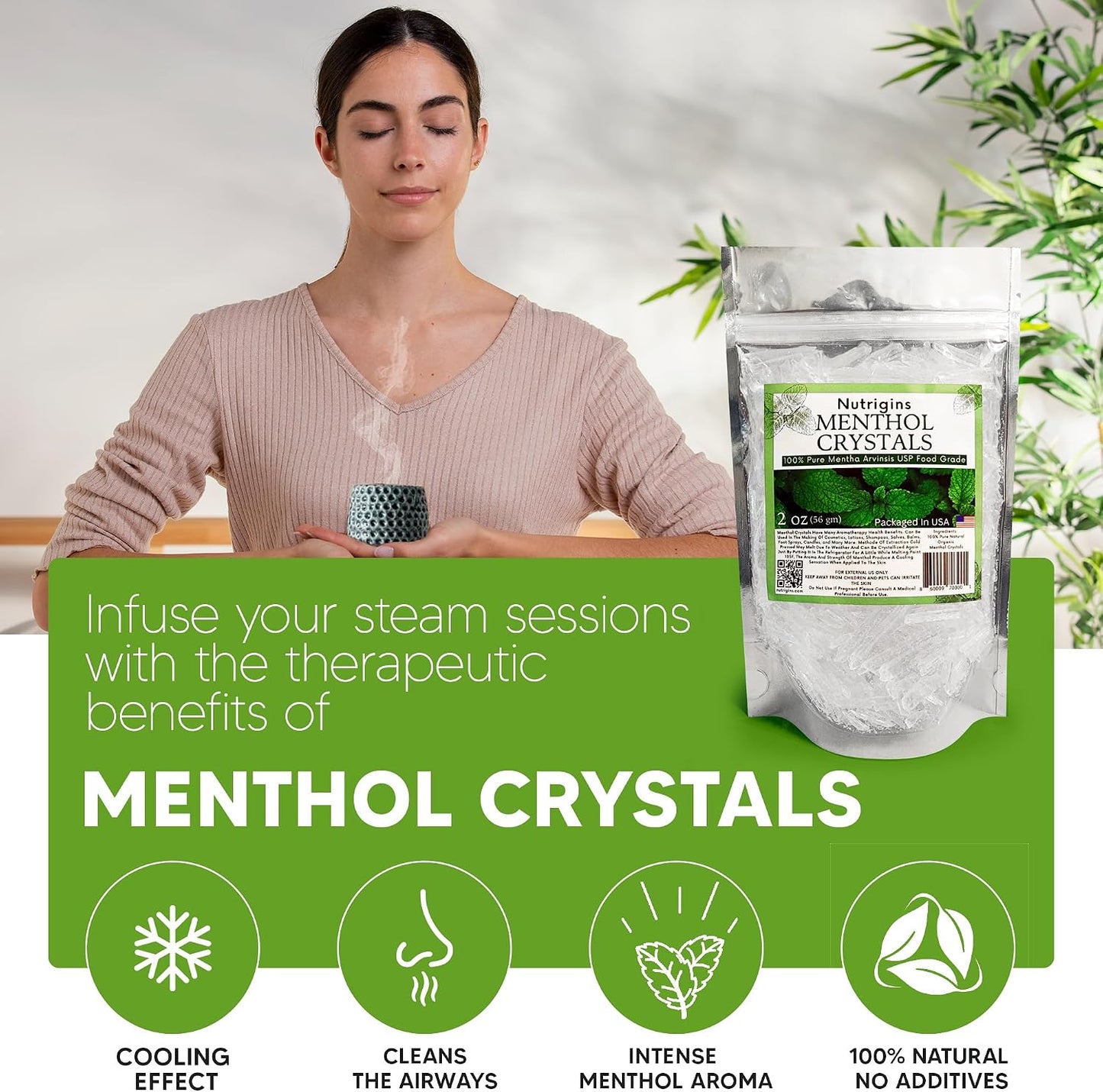 Nutrigins Menthol Crystals 2 oz - Pure Organic 100% Natural Menthol Crystals from Mint (Mentha Arvensis) - Resealable Stand-Up Pouch - görsel 6