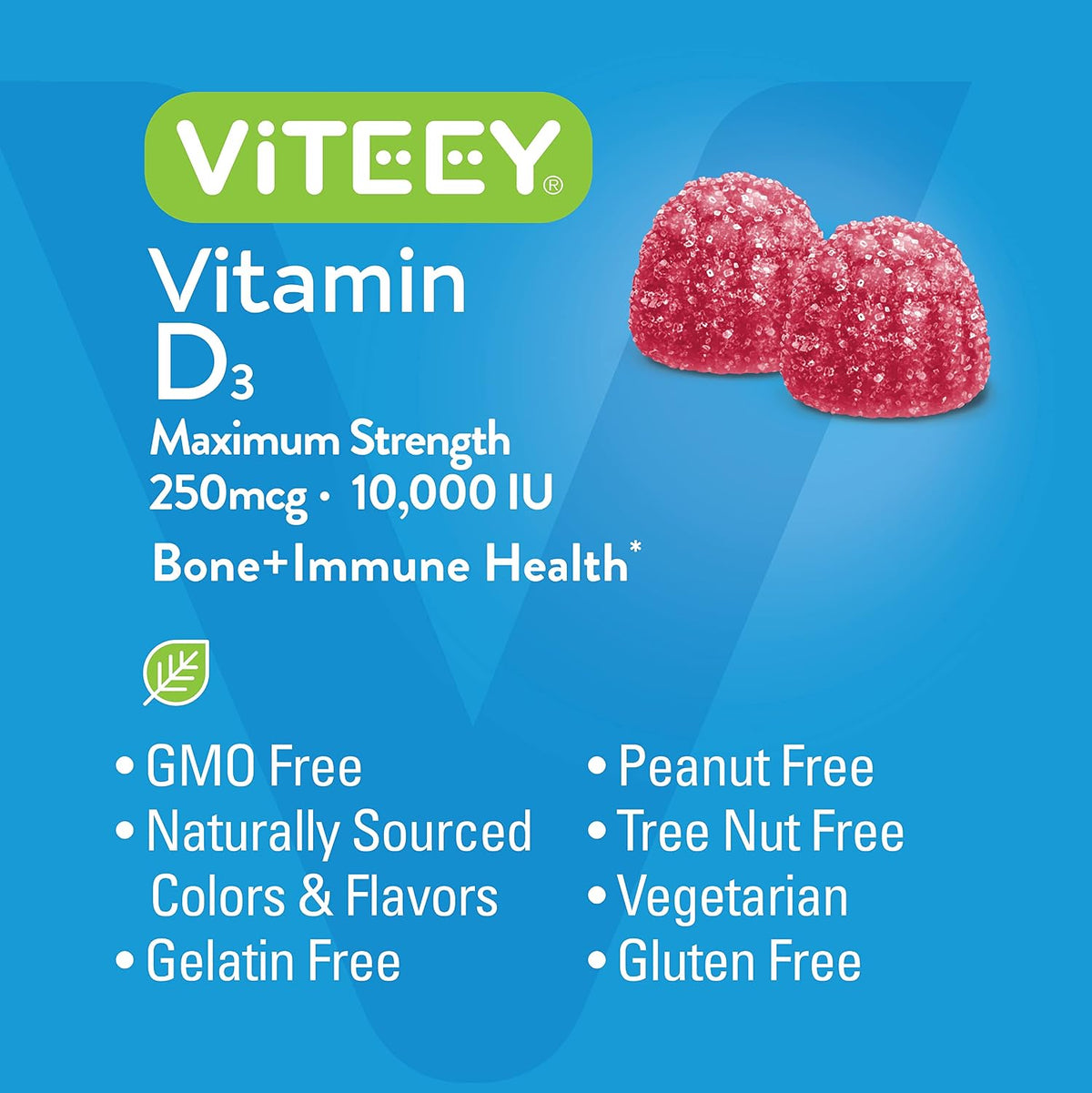 Viteey Vitamin D3 Gummies for Adults and Teens – 10,000 IU (250 mcg) – Maximum Strength Immune and Bone Support – Chewable, Kosher, Non-GMO, Vegetarian – 120 Count - görsel 5