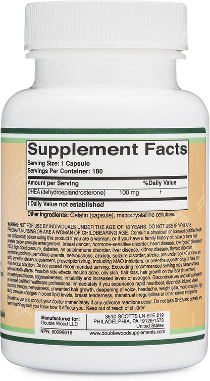 DHEA 100mg – 180 Capsules – Hormone Balance & Healthy Ageing