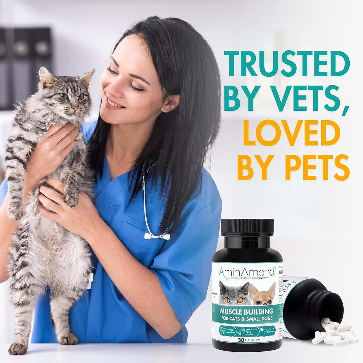 AminAmend Muscle Support for Small Dogs and Cats with CaHMB and Vitamin D3 – 30 Capsules - görsel 3