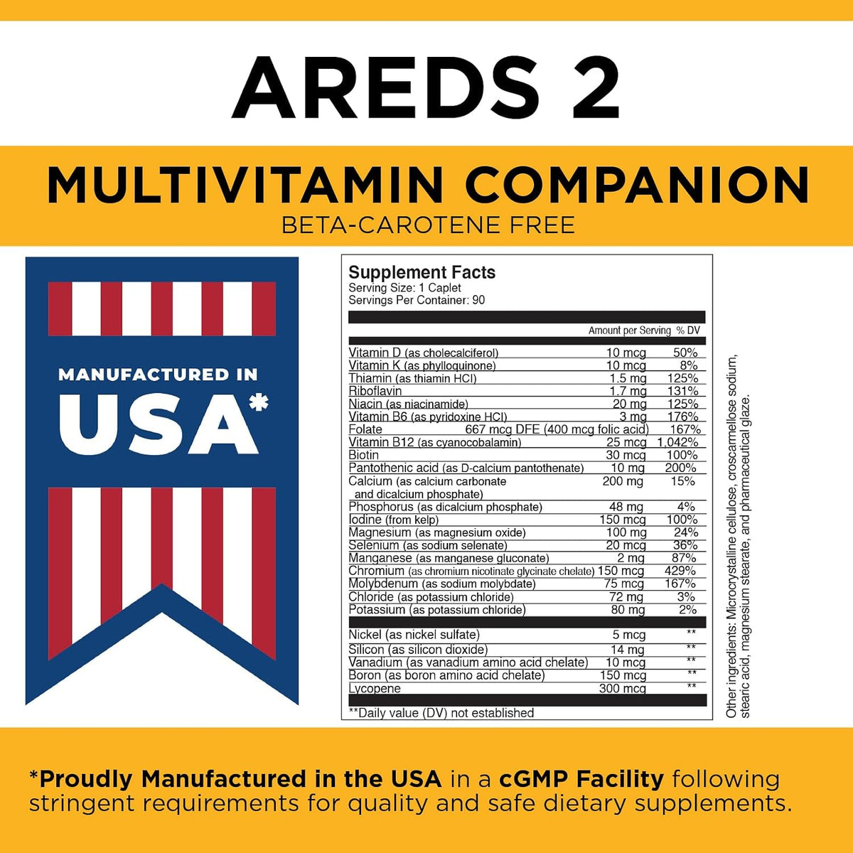 Viteyes Classic AREDS 2 Companion Beta-Carotene Free Multivitamin, 90 Caplets - görsel 6