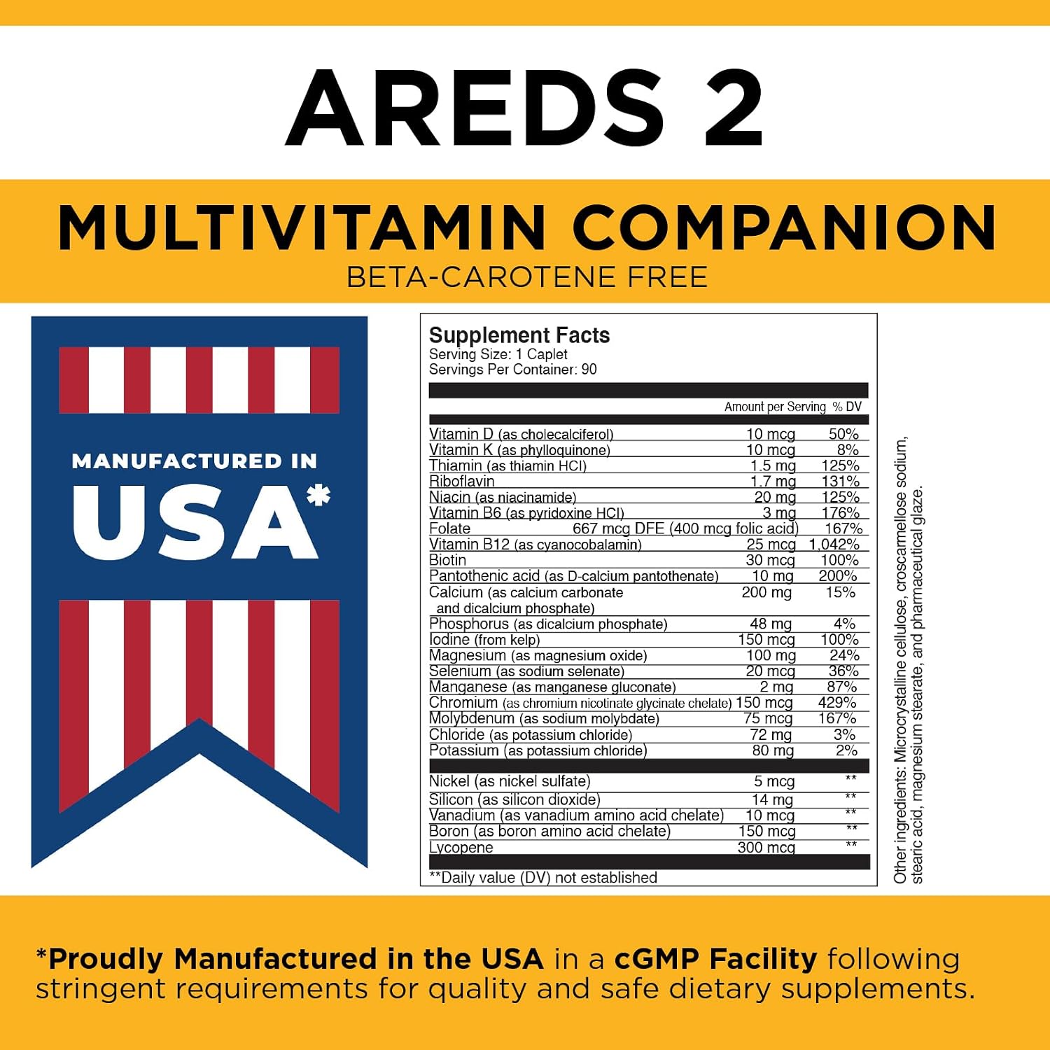 Viteyes Classic AREDS 2 Companion Beta-Carotene Free Multivitamin, 90 Caplets - görsel 6