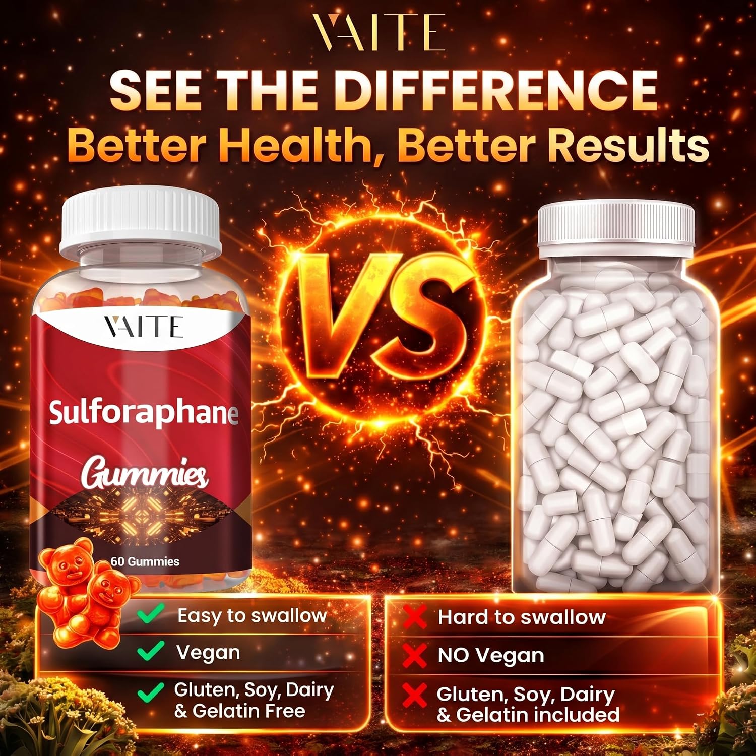 Sulforaphane Glucosinolate Supplement 100mg – Broccoli Seed Extract Gummies, Non-GMO, Gluten-free, 60 Count - görsel 5