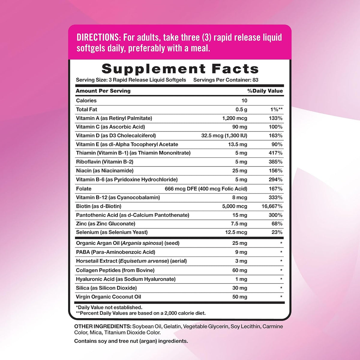 Nature's Truth Hair, Skin and Nails Biotin 5000mcg, 250 Softgels – Image 2
