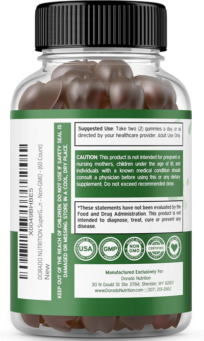 DORADO NUTRITION Supergreens Gummies (60 Count) - Daily Greens Supplement with Raspberry Flavour for Immunity Support