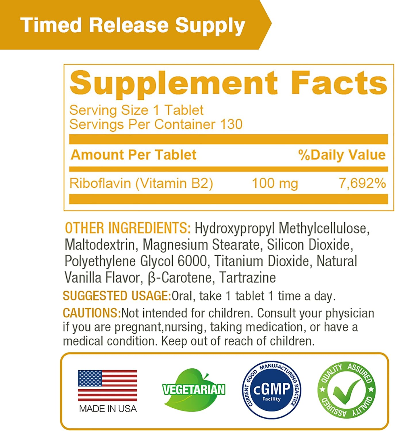 LOVITA Vitamin B2 (Riboflavin) 100mg, Timed Release, 8 Hours Sustained, 130 Vegan Tablets - görsel 5