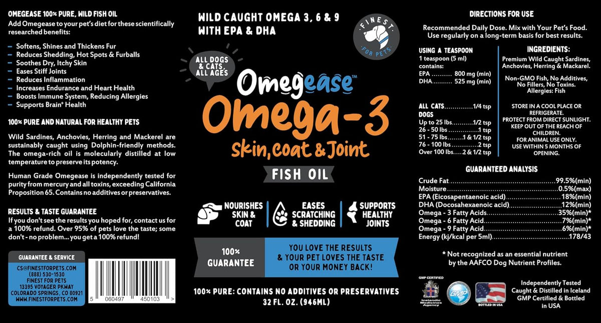 100% Pure Fish Oil for Dogs & Cats (1,545mg Omega-3 per 5ml Teaspoon) 946ml - görsel 9