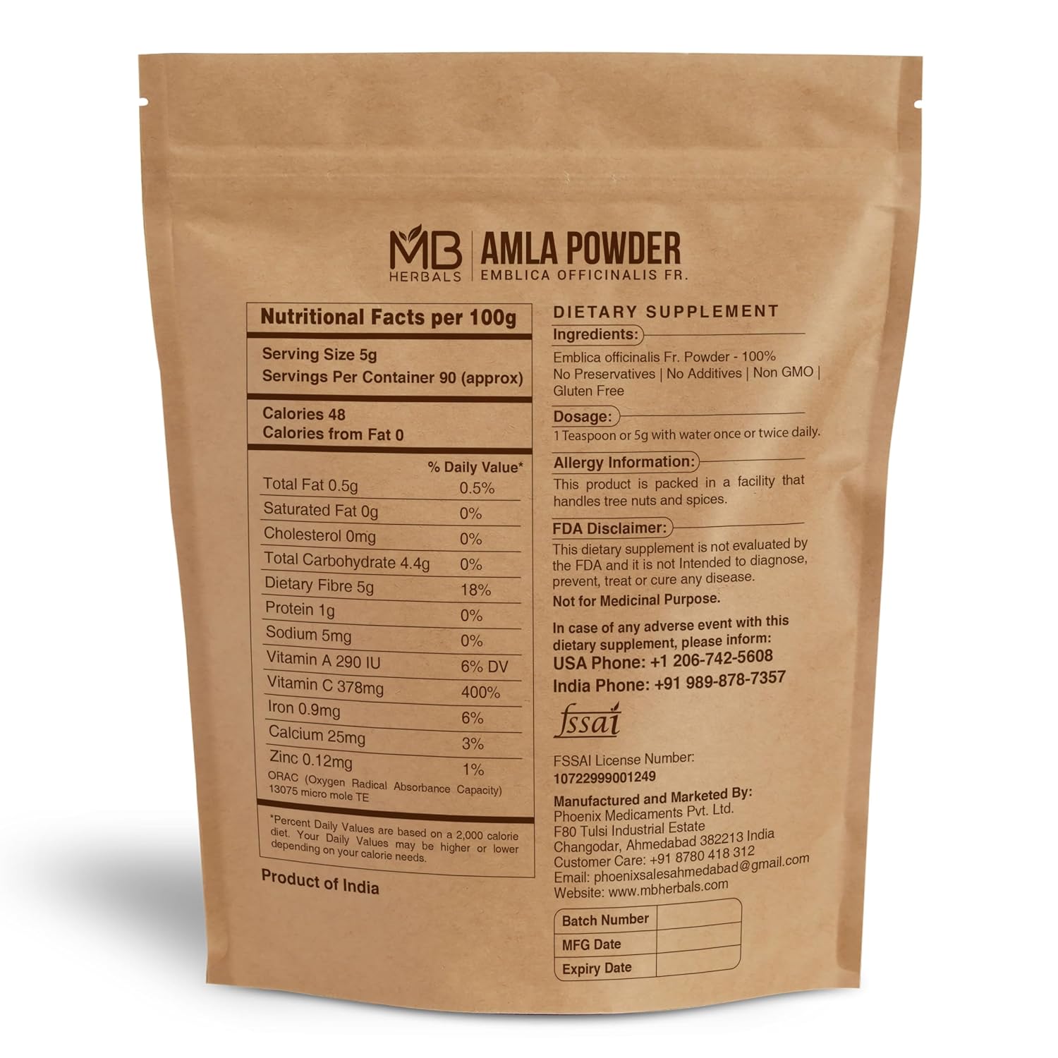 MB Herbals De-Seeded Amla Powder, 1 lb (454g) - görsel 2