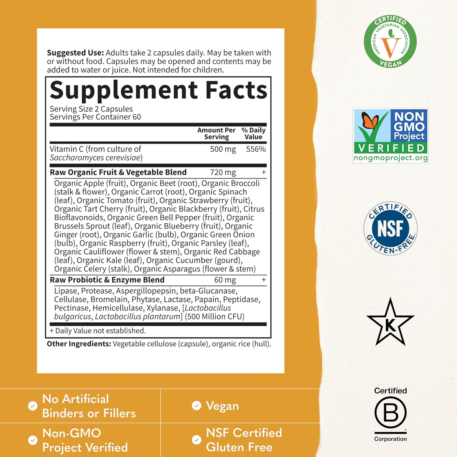 Garden of Life Vitamin Code Raw Vitamin C - 120 Capsules, 500mg Whole Food Vitamin C Capsules + Fruit & Vegetable Blend & Probiotics, Supplements for Adults, Vegan, Gluten-free - görsel 3