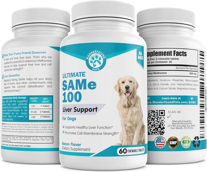 Pawsitive Same 100 Liver Support for Dogs - SAMe Chewable Tablets - Bacon Flavour (60 Count)