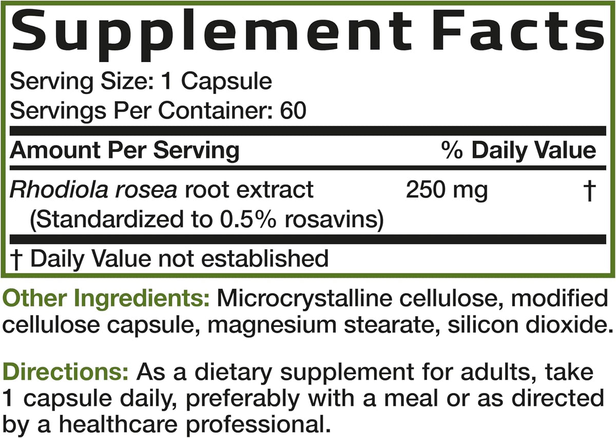 Bronson Rhodiola Rosea Vegetarian Capsules – Adaptogenic Herb – Brain, Stress & Mood Support – Non-GM, 60 Count - görsel 4