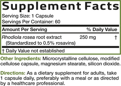 Bronson Rhodiola Rosea Vegetarian Capsules – Adaptogenic Herb – Brain, Stress & Mood Support – Non-GM, 60 Count
