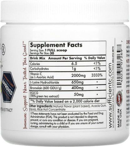 Sufficient-C High-dose Vitamin C Lemon Peach Immune-Ade Drink Mix - 125g Three Pack