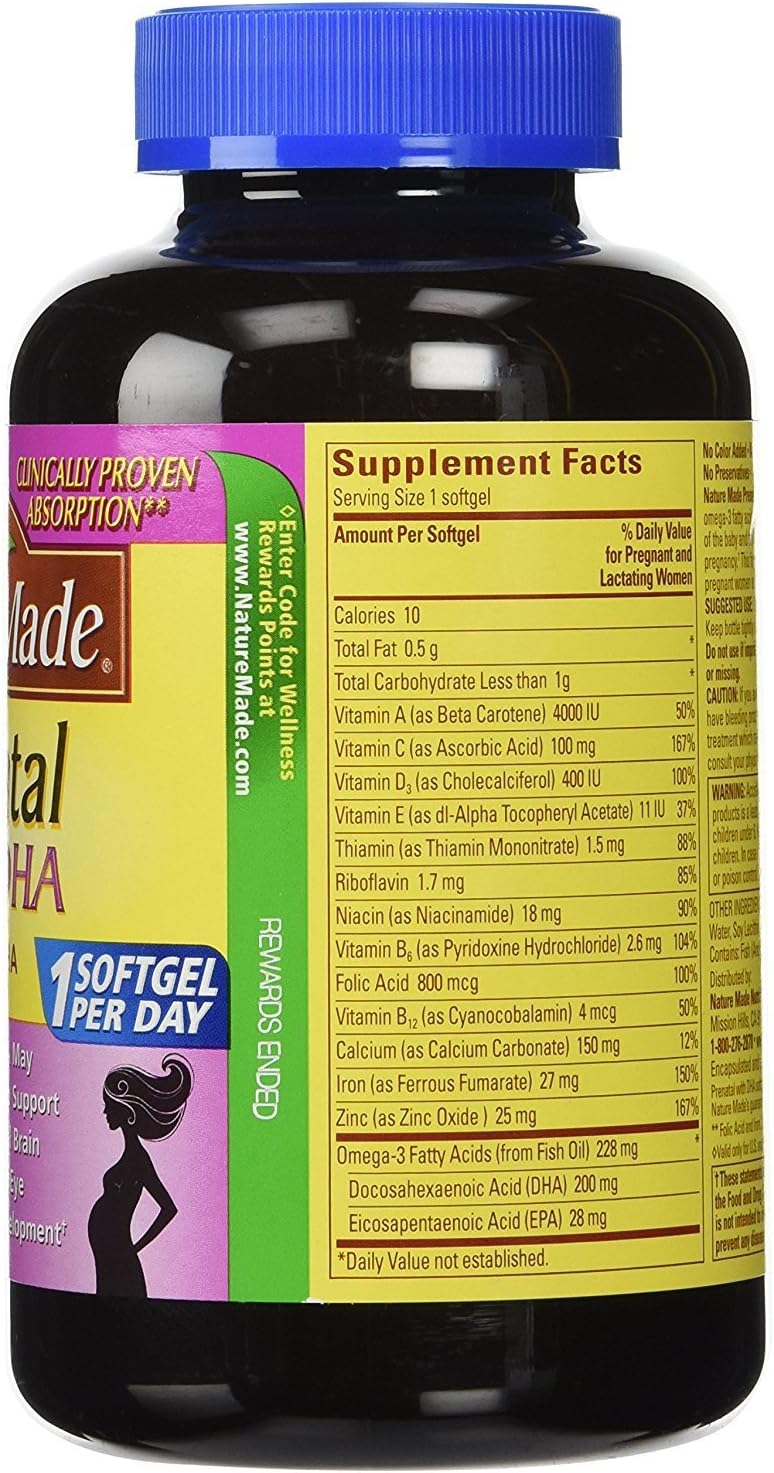 Nature Made Prenatal Multi + DHA, 200mg, 150 Soft gel capsule Capsules (2-Pack) - görsel 2