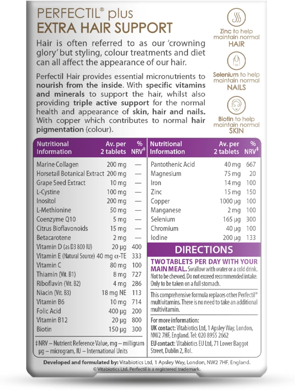 Perfectil Vitabiotics Multivitamin – Hair Growth and Thickening Formula with Biotin, Collagen, Vitamin D & E - görsel 2