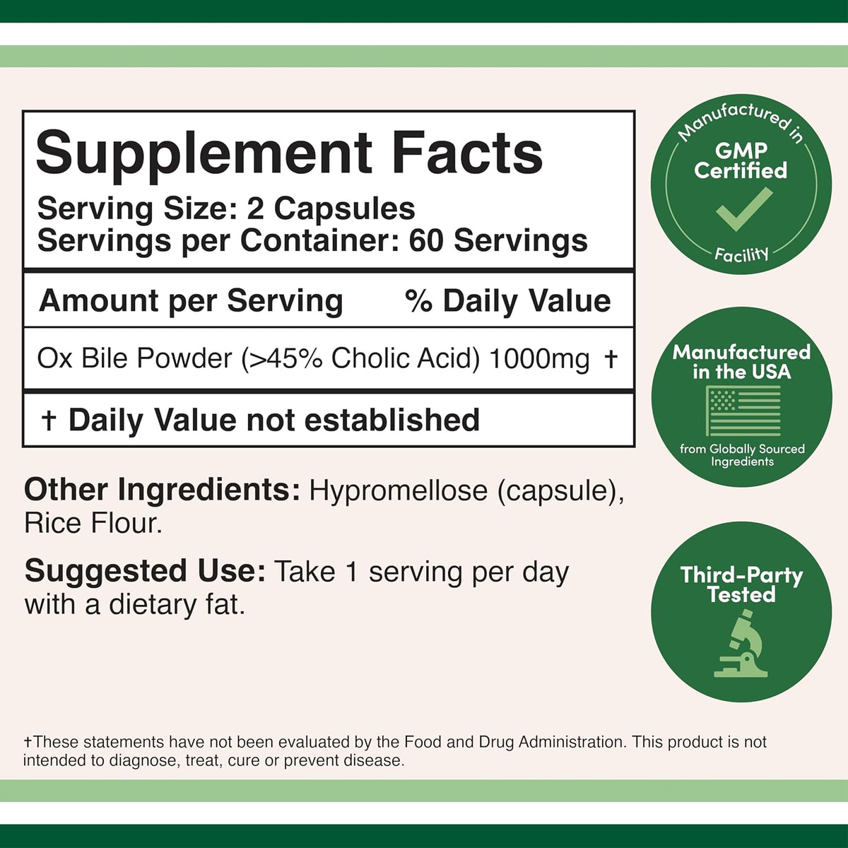Double Wood Ox Bile Food Supplement - 1,000mg Per Serving (500mg per Capsule, 120 Capsules) - Standardised to 45% Cholic Acid Bile Salts - görsel 2