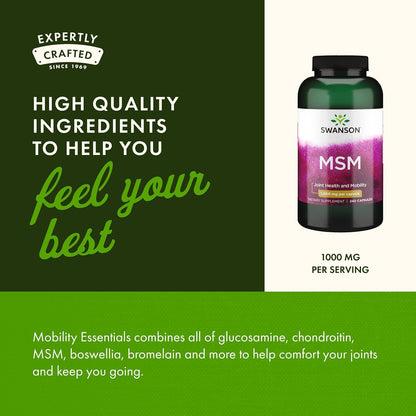 Swanson MSM 1000mg Capsules – Joint Health & Connective Tissue Support (240 Count)