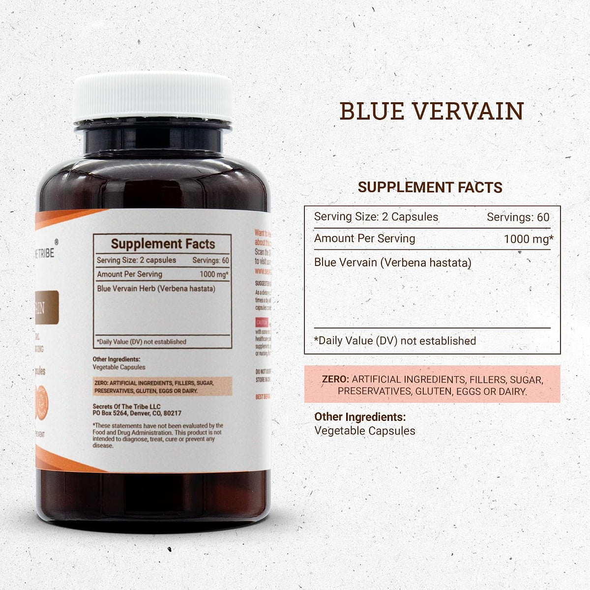 Secrets of the Tribe Blue Vervain Dried Herb 120 Capsules (1000 mg) - görsel 3
