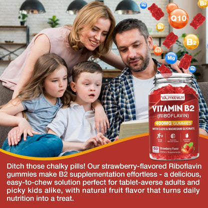 VAJYKEWJY Vitamin B2 Riboflavin 400mg Gummies for Energy & Metabolism support - Delicious Strawberry Flavour - Vegan - 120 Count