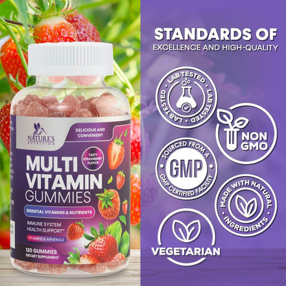 Multivitamin Gummies for Adults - Daily Adult Multivitamin Gummies with Vitamins A, C, D, B12 for Women & Men - Immune Support Gummy Multivitamins Supplement, 120 Count