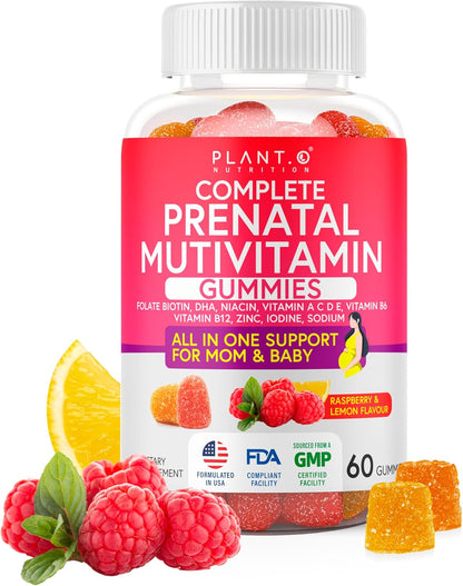 PLANT.O NUTRITION Prenatal Gummies for Women with DHA, Folate, Vitamin B C D – Delicious Multivitamin Blend for Foetal and Neural Support, Bones, Energy & Immunity During Pregnancy