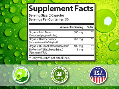 Organic Sea Moss Supplements with Bladderwrack and Burdock Root - Pure Sea Moss Capsules with BioPerine